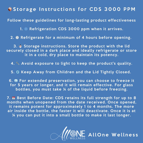 Solution de dioxyde de chlore pur 3000 ppm - CDS 3000 ppm, flacon en verre de 120 ml (4 oz).