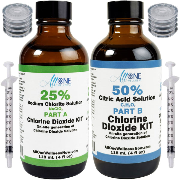 Chlorine Dioxide Kit Sodium Chlorite 25% Citric Acid 50% CDS Glass 118mL - AllOne Wellness CA$38.97