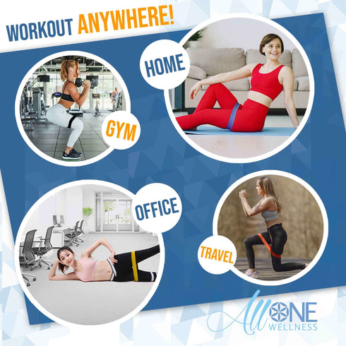 Resistance Bands for Legs and Butt | Set of 5 Band Loops 12 Inch - AllOne Wellness
