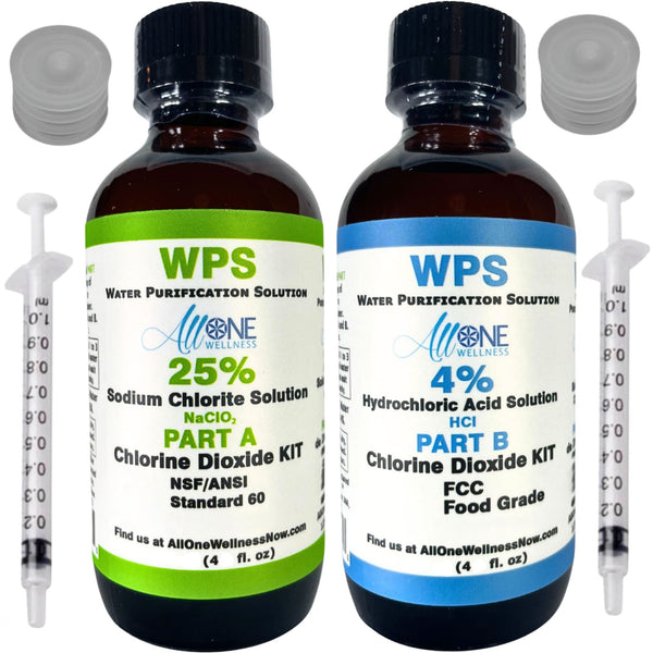 WPS KIT Water Purification Sodium Chlorite 25% HCL 4% Glass 118ml - AllOne Wellness CA$38.97